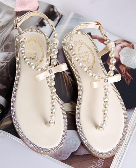 Image of Ivory Women Pearls Beach Bridals Flip Flops,Ivory Ladies Beach Wedding sandals