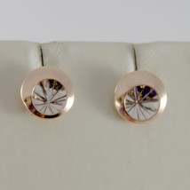 18K WHITE PINK GOLD ROUND EARRINGS FINELY WORKED, DOUBLE RAYS STAR MADE IN ITALY image 2