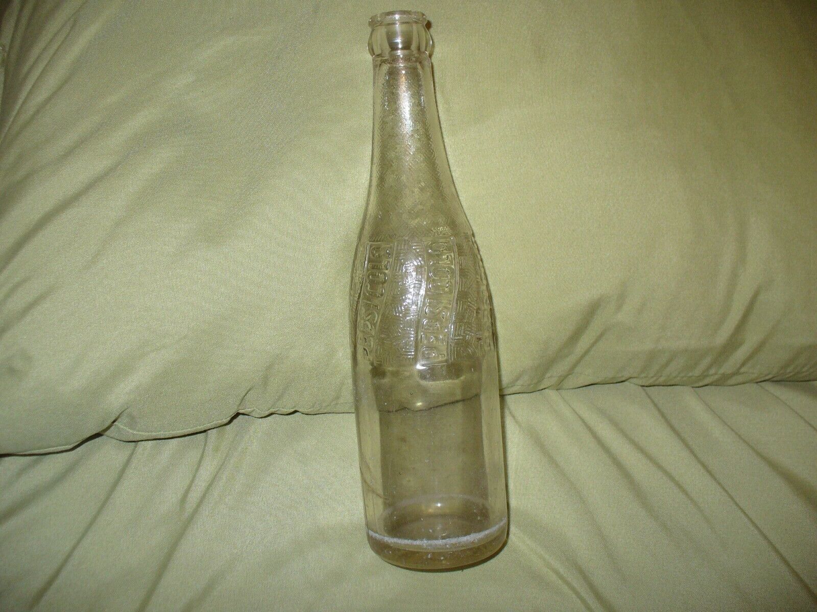 Vintage 1940's Pepsi Cola Glass Embossed Logo Bottle Duraglas Des Pat