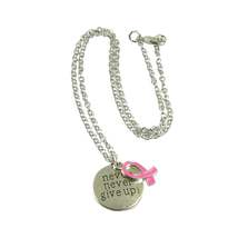 Motivational Breast Cancer Awareness Necklace, Pink Ribbon Necklace - $55.00