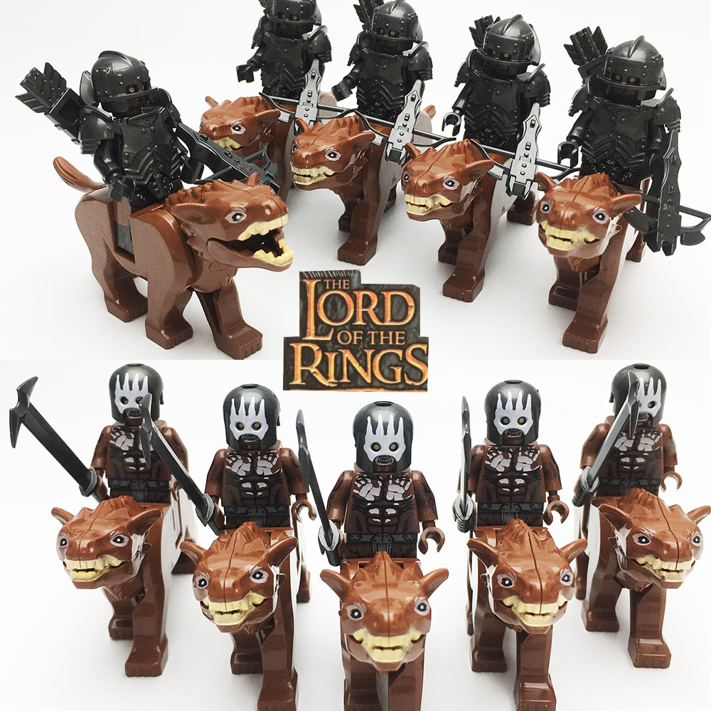 10PCS Lord Of The Rings The Hobbit Uruk-hai Wolf riding Army Minifigures MOC Toy