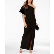 Adrianna Papell Womens 2 Black Slit Hem Draped One Shoulder Lined Gown NWT - $63.00