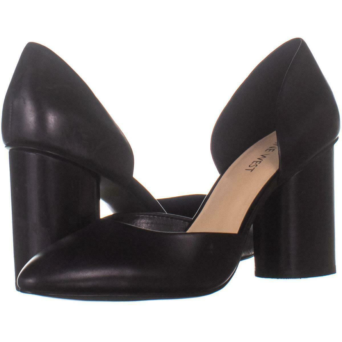 Nine West Charles Block Heel Pumps 182, Black Leather, 8 US - Heels