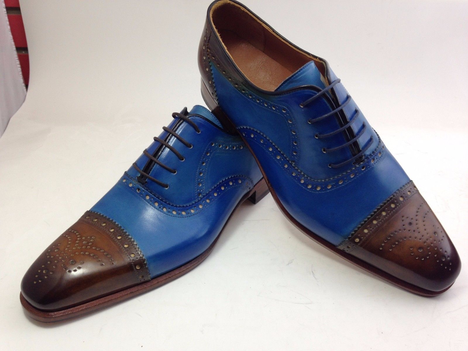 New Handmade Men Two Tone Leather Shoes, Men Cap Toe & Brogue Leather Shoes 2019