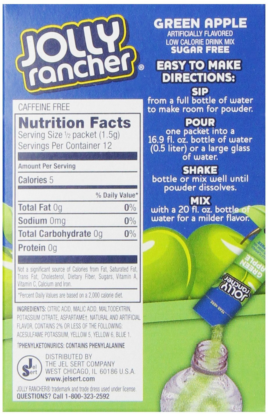 Jolly Rancher Singles to Go Water Drink Mix, Green Apple Flavored