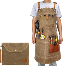 Woodworking Shop Apron,Heavy Waxed Canvas Work Aprons for Men,Adjustable... - $67.49