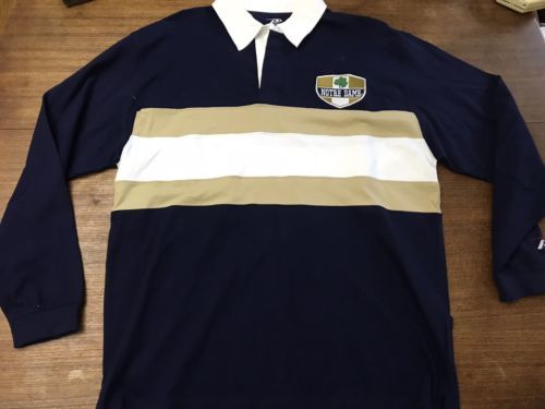Notre Dame Football Gold Navy Rugby Polo Shirt Long Sleeve Large NWOT ...