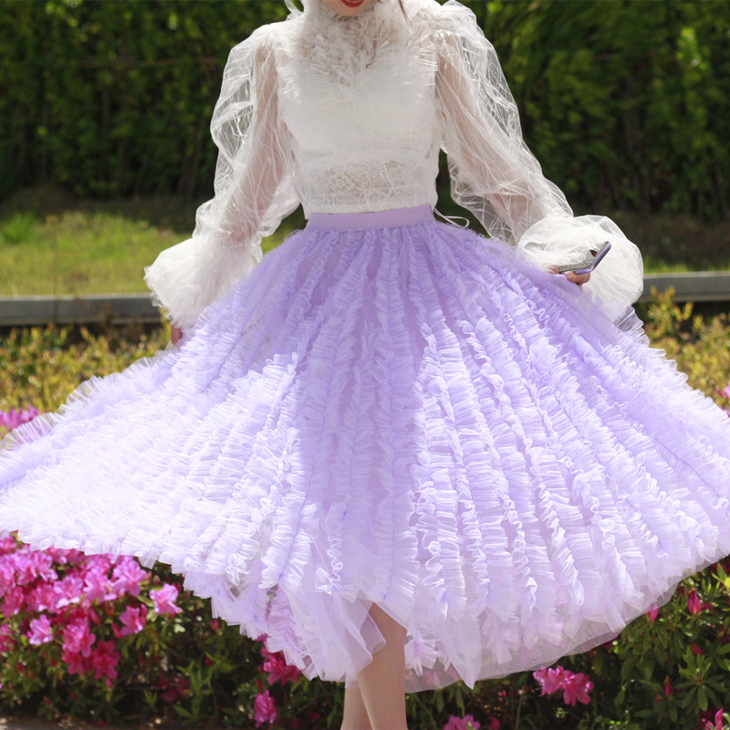 Lilac Purple Tulle Midi Skirt Outfit High Waisted Tulle Holiday Outfit Plus Size