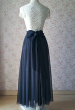 Grace Black Long Tulle Skirt Polka Dot Tulle Skirt Plus Size Tutu Skirt with Bow