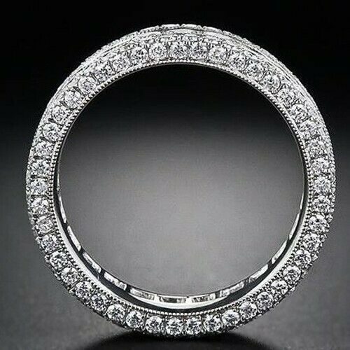 Gorgeous Wedding Band Silver Round Cut 4 mm CZ Prong Eternity Ring Size 8.5