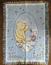 Vintage Disney Winnie The Pooh Woven Blanket Tapestry Throw Piglet 48x36... - $48.37