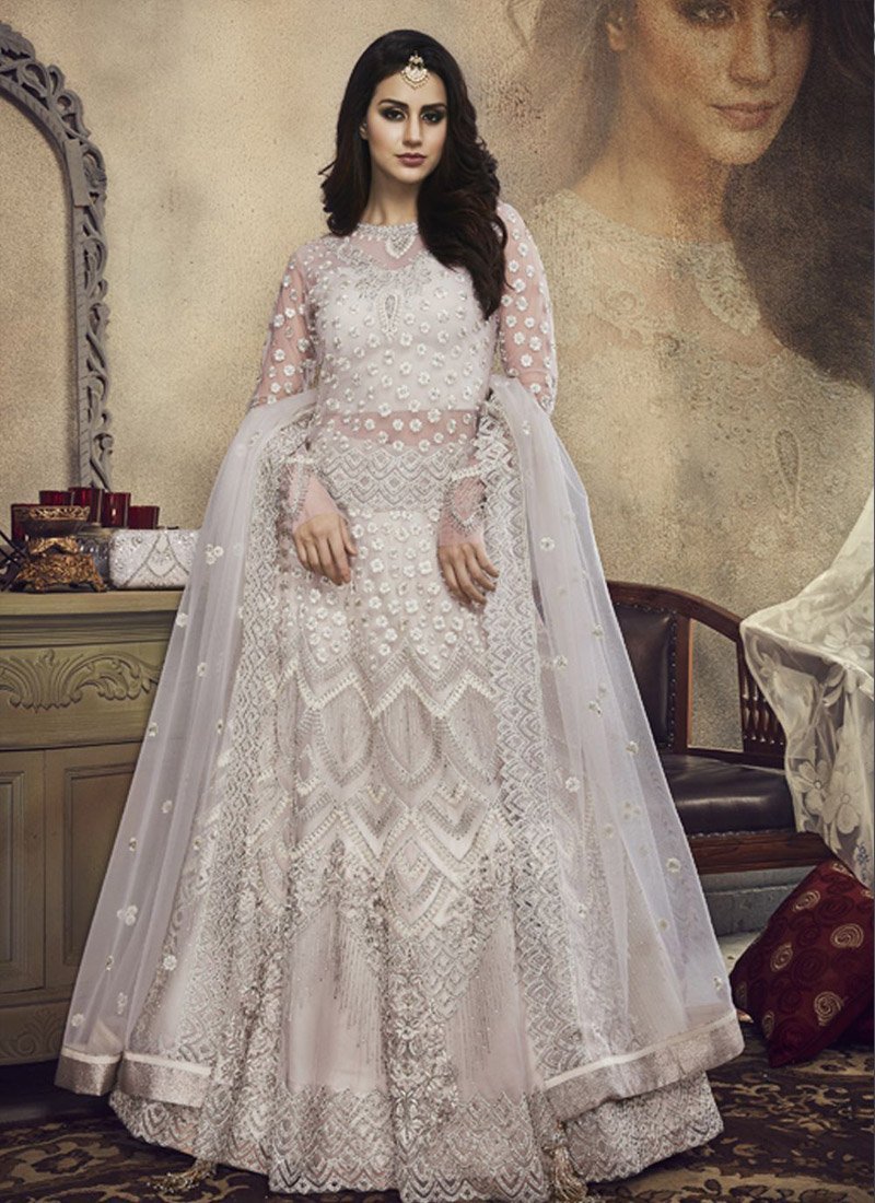 White Net Bridal A-Line Lehenga - Women's Clothing