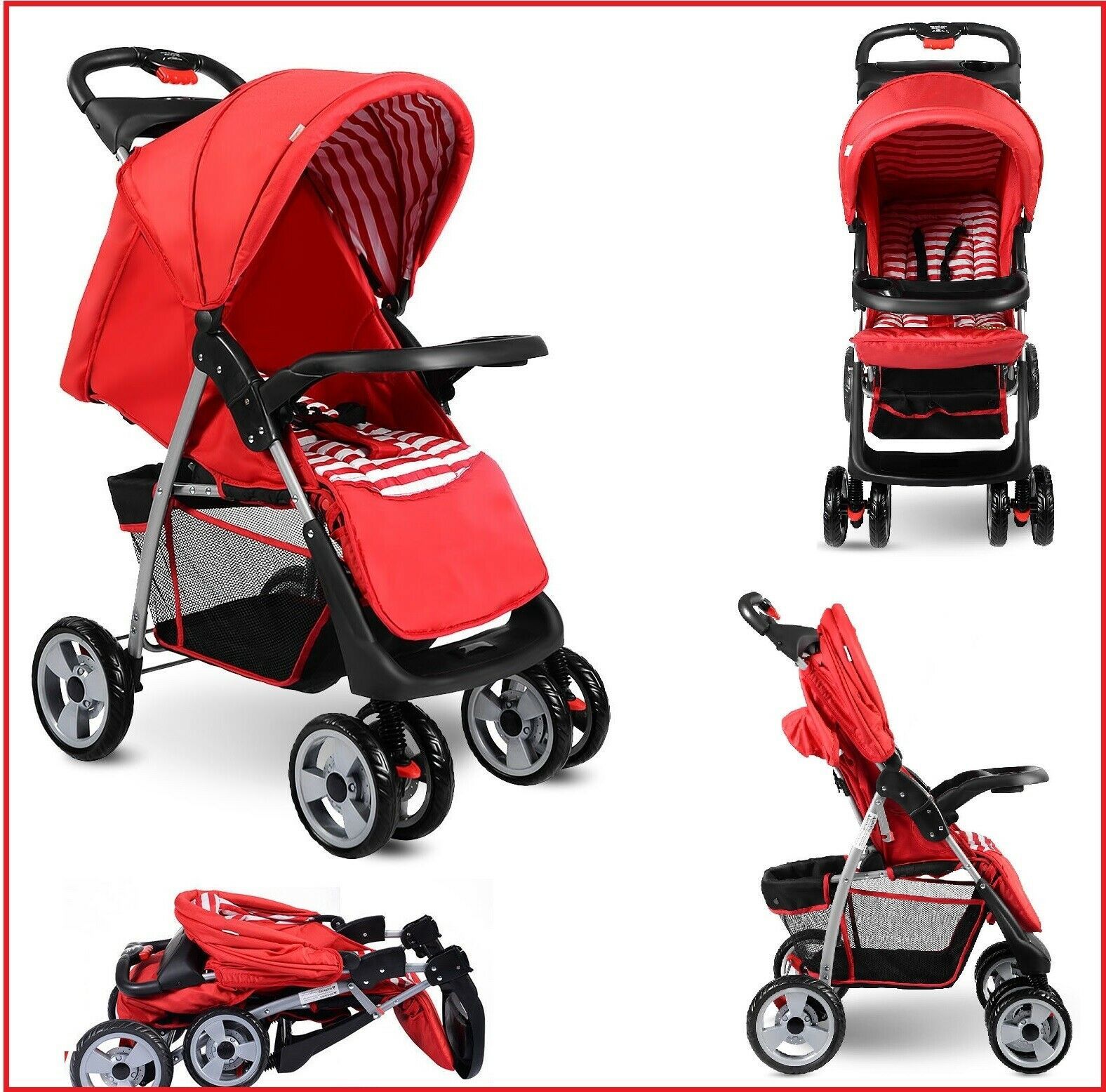 Red Travel Stroller Foldable Lightweight Kids Pushchair Toddler Compact ...
