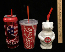 Coca Cola Coke Tumbler Travel Mugs Cups Glasses Lot 3 Polar Bear Red Ins... - $14.10