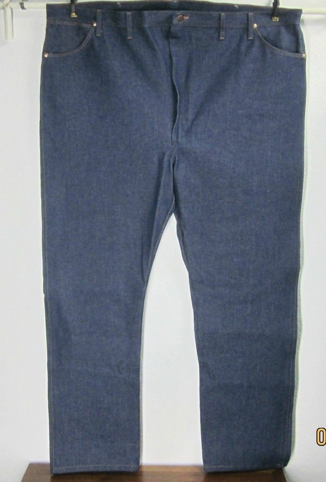 WRANGLER NWOT RIGID UNWASHED BLUE JEANS W52 L34 100% Cotton Fits Over Boot Easy - $49.50