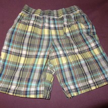 Shorts Plaid Green Blue Size 4T Boys Cotton Pull-on Summer Adjustable Waist - $8.99