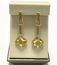 David Yurman 18K Gold Cushion Cut Citrine &amp; Diamond Drop Earrings - $1,480.05
