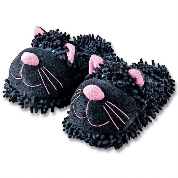 Image of Women's Soft & Comfortable Fuzzy Black Cat Slippers With Non-Slip Sole