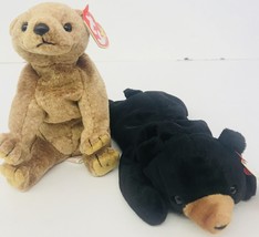 Ty Pecan & Blackie Bear Beanie Babies 7" Date Of Birth April 15 99 & July 15 94 - $21.99