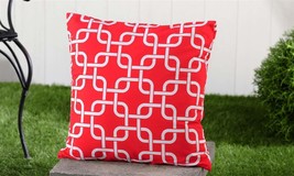 Red Outdoor Throw Pillow Geometric Design 18" x 18" UV50 Sun Weather Resistant 