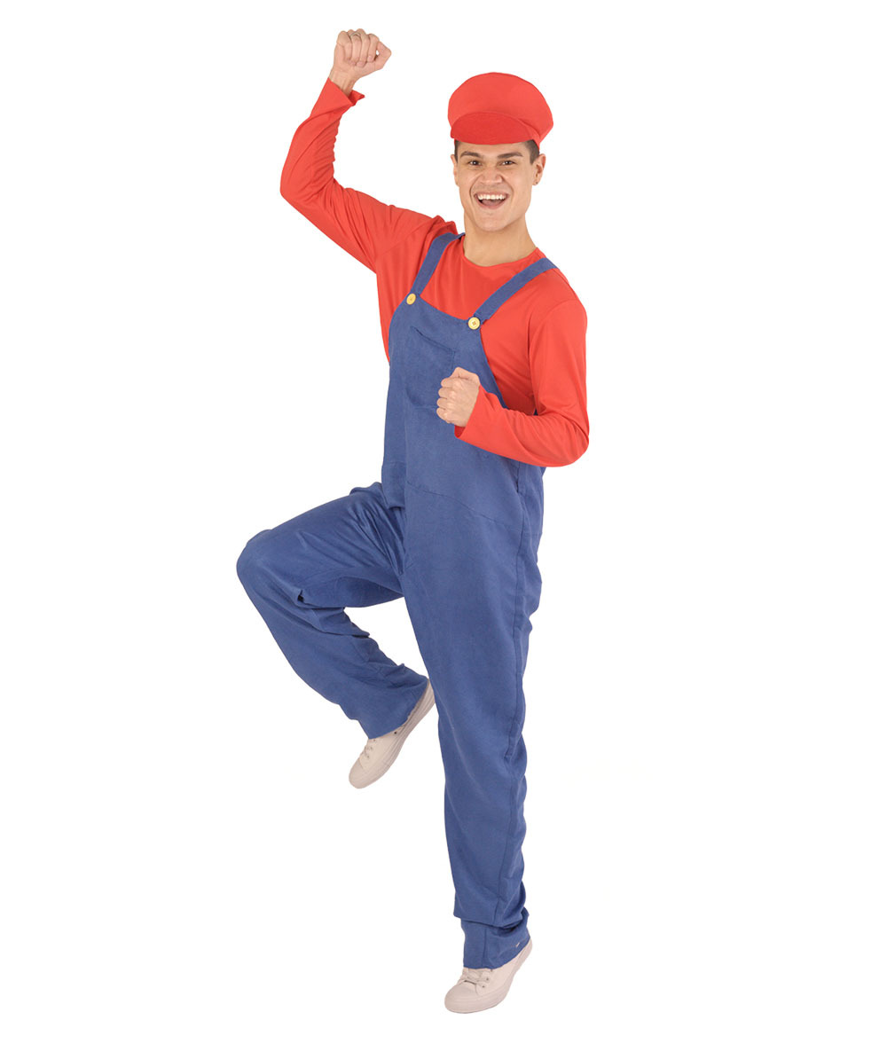 Adult Men S Mario Plumber Costume Red And Blue With Hat Unisex