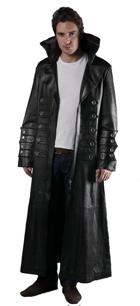 Image of MEN LEATHER COAT WINTER LONG LEATHER COAT GENUINE REAL LEATHER TRENCH COAT-UK17