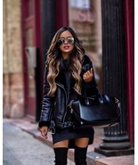New black faux leather warm shearling aviator style women coat winter ja... - $109.00