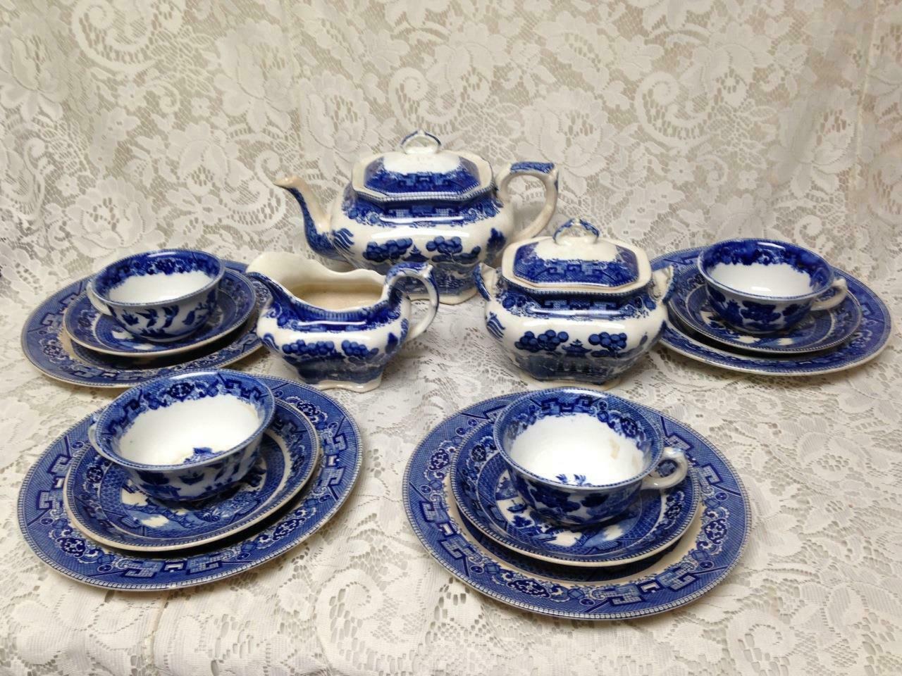 blue willow tea set