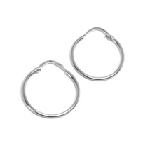 18K WHITE GOLD ROUND CIRCLE HOOP SMALL EARRINGS DIAMETER 19mm x 1.2mm, ITALY image 1