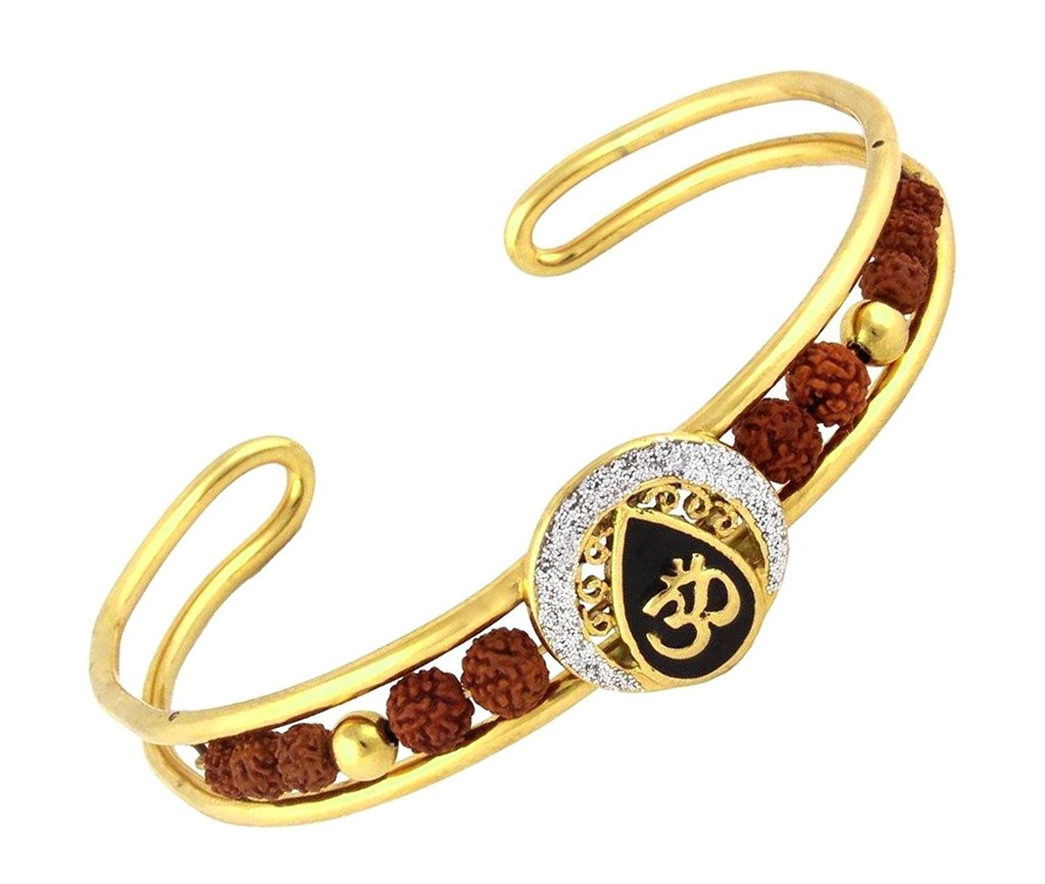 Zivom Rudraksh Om Meenakari Mens 22K Gold Plated Cuff Kada Bracelet For