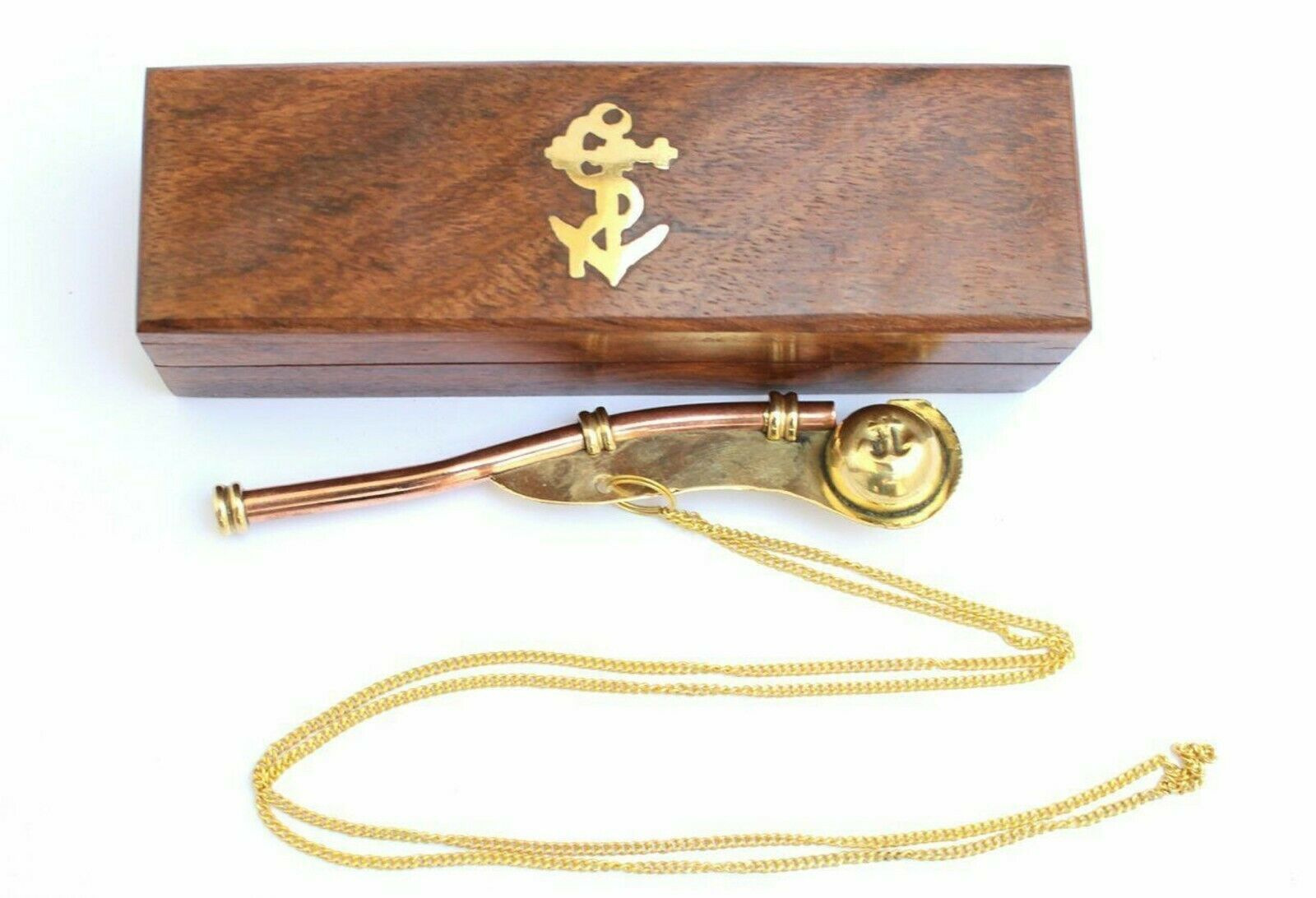 Copper Boatswain Whistle w/ Box Bosun Call Pipe Nautical Maritime