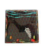 Cool vintage modernist abstract leaf pattern fused glass trivet - $19.99
