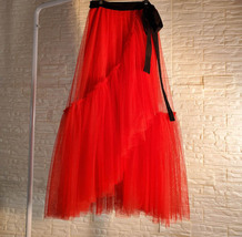 Women High Waist Wrap Tulle Skirt Outfit Orange Plaid Midi Tulle Skirt Plus image 12