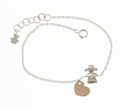 18K WHITE AND ROSE GOLD BRACELET FOR KIDS WITH CHILD GIRL HEART MADE IN ITALY image 1