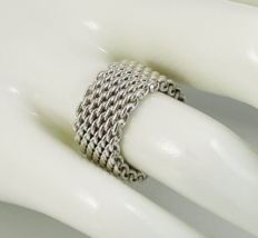 Size 5.5 Tiffany &amp; Co Somerset Ring Mesh Weave Flexible Ring in Sterling... - $249.95