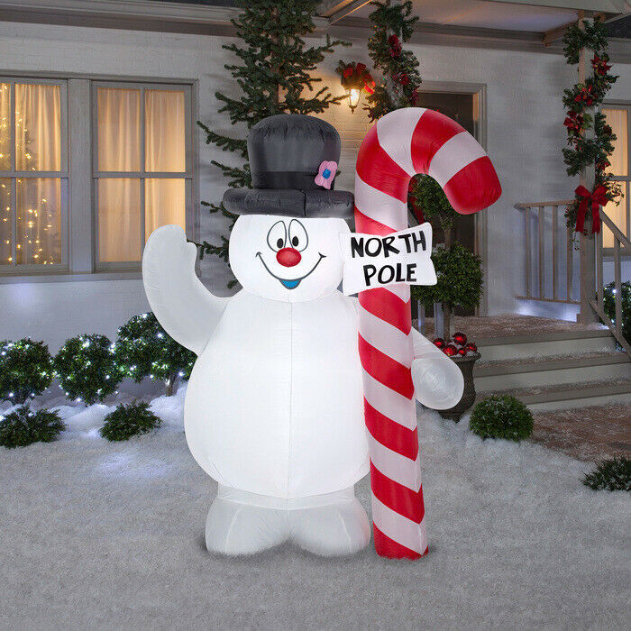 Frosty The Snowman 5ft Inflatable w/Candy Cane Sign Lighted Christmas ...