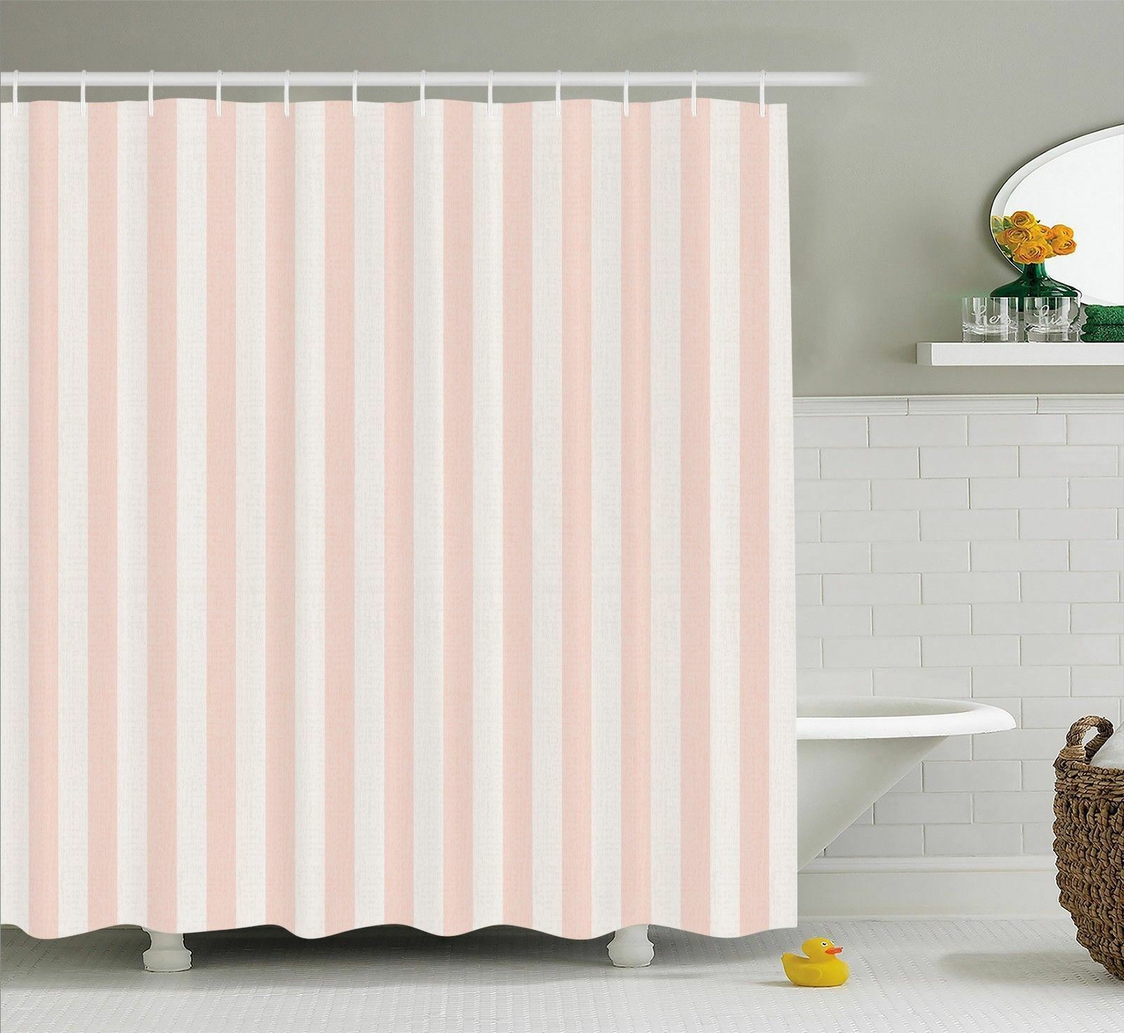 Vertical Line Stripes Fabric Shower Curtain Pastel Color Straight