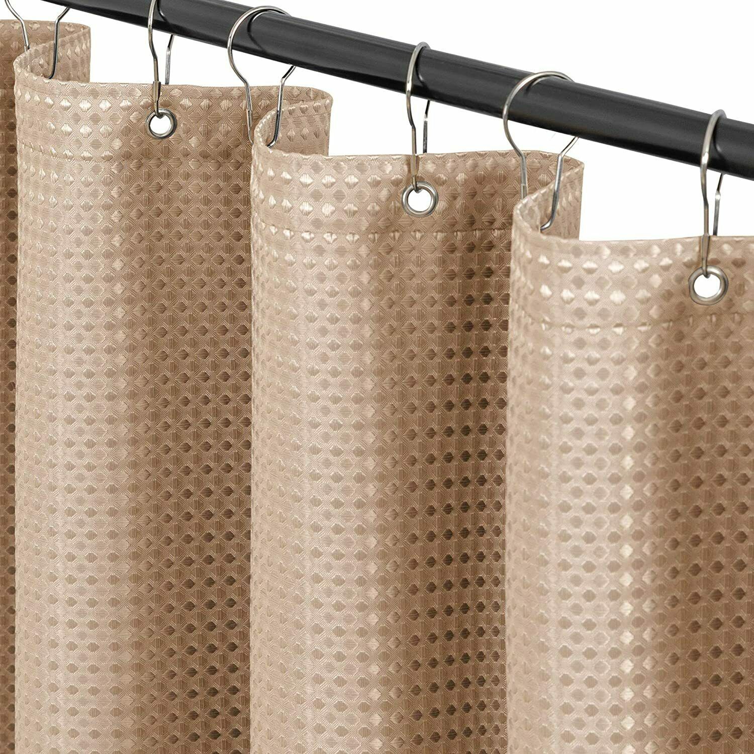 Taupe Beige Waffle Weave Fabric Shower Curtain Pretty Farmhouse