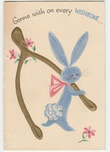 Vintage Get Well Card Bunny Rabbit With Gold Wishbone 1960's Hallmark - $8.90