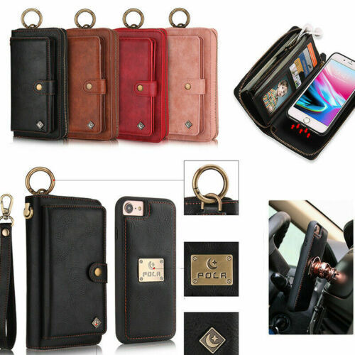 For iPhone 13 12 11 XR 7 8+ Magnetic Leather Wallet Zipper Flip Case Cover