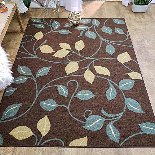Area Rug 5x7 Brown Floral Kitchen Rugs and mats Rubber Backed Non