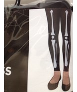 Ladies Footless Tights Black Skeleton Bones One Size Fits Up to 155 lbs ... - $8.86
