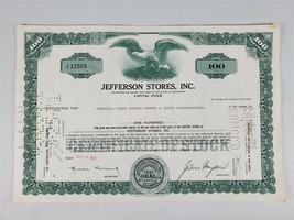 Jefferson Stores, Inc. Stock Certificate 100 Shares Oct. 20, 1970  - $14.99