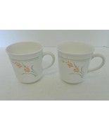 Corelle Coffee Mugs / Cups Peach Garland Pattern Lot of Two Peach &amp; Green - $16.71