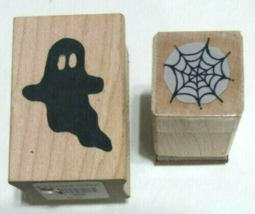 Halloween Rubber Stamps, Ghost, Spider Web, Lot of 2 Small Stamps - VTG - $6.95