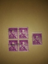 Lot #2 5 1954 Lincoln 4 Cent Cancelled Postage Stamps Purple Vintage VTG... - $9.90