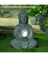 Meditating Buddha Garden Statue w/Solar Light, Sitting Asian Zen Yard Sculpture - $127.32