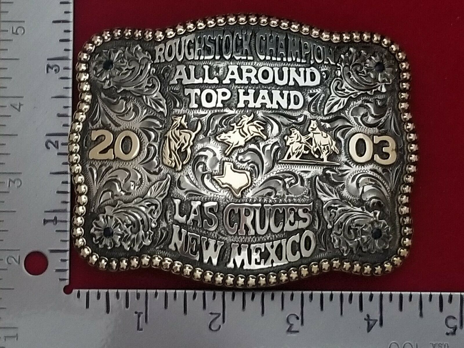 2003 RODEO TROPHY BELT BUCKLE~LAS CRUCES NEW MEXICO TOP HAND CHAMPION ...