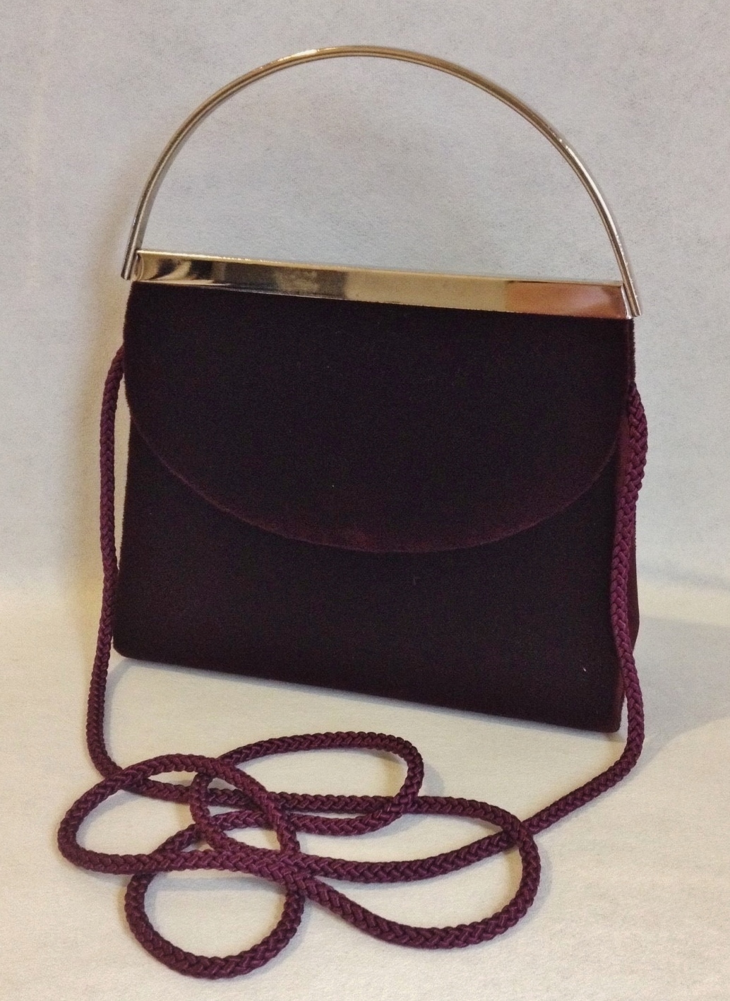 Burgundy Red Velvet La Regale Evening Bag Purse Cord Shoulder Strap