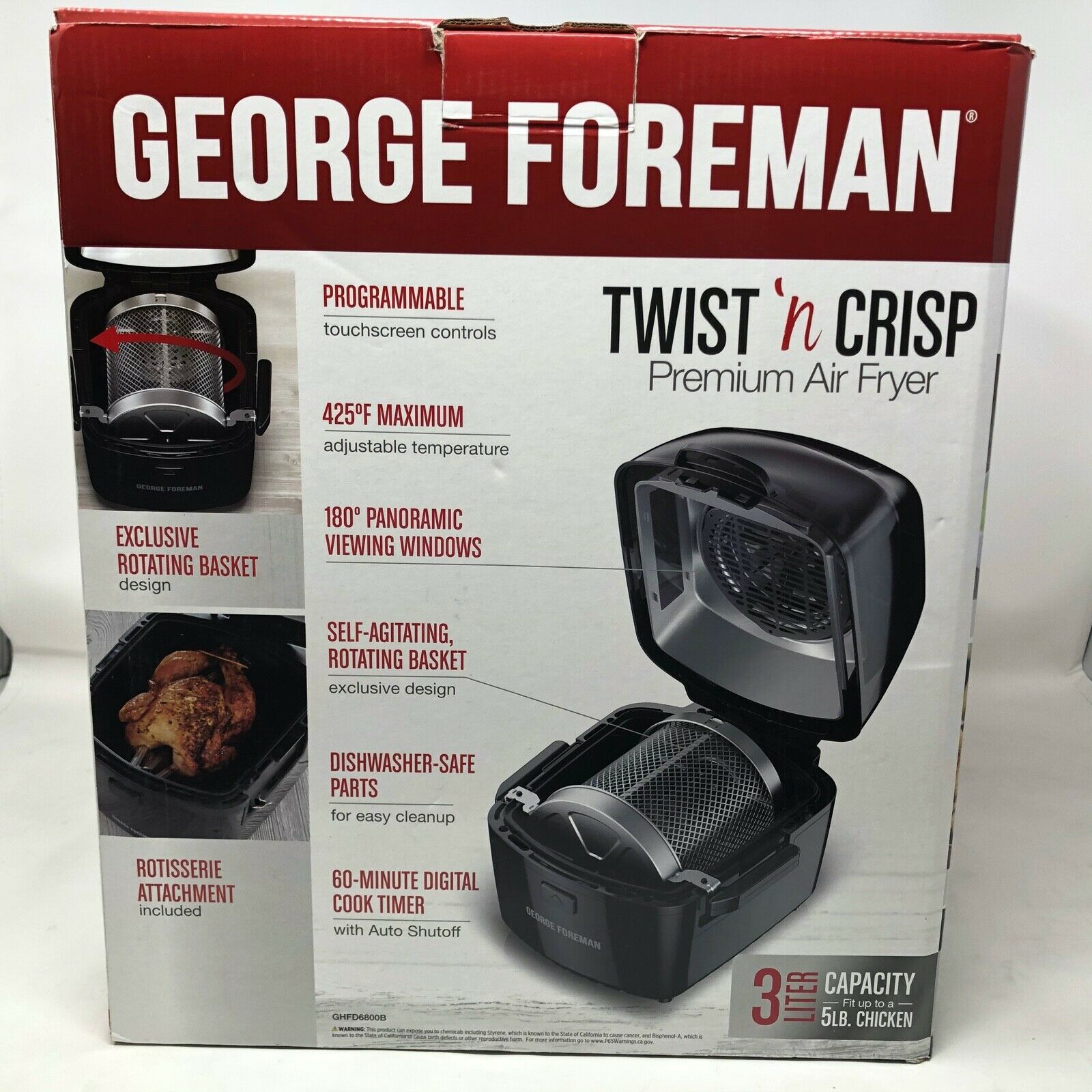 NIB Foreman Twist 'N Crisp 3.17qt Gray Premium Air Fryer 3 Liter